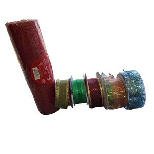 Christmas Ribbon Lot Mesh Glitter Wired Craft Bows Holiday DIY Hobby Lobby